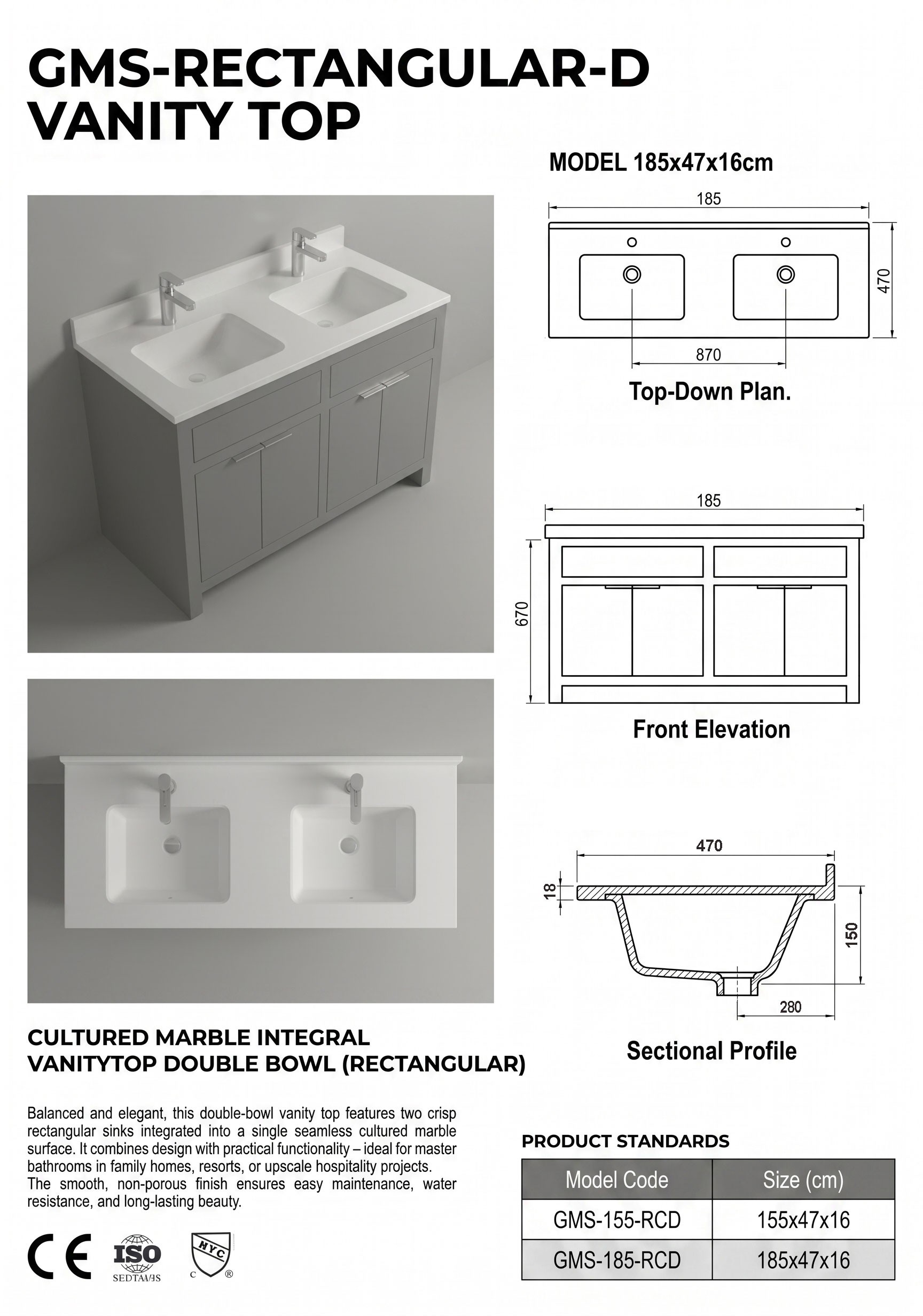 Cultured Marble Vanity Top Manufacturer in Turkey | Maryfass